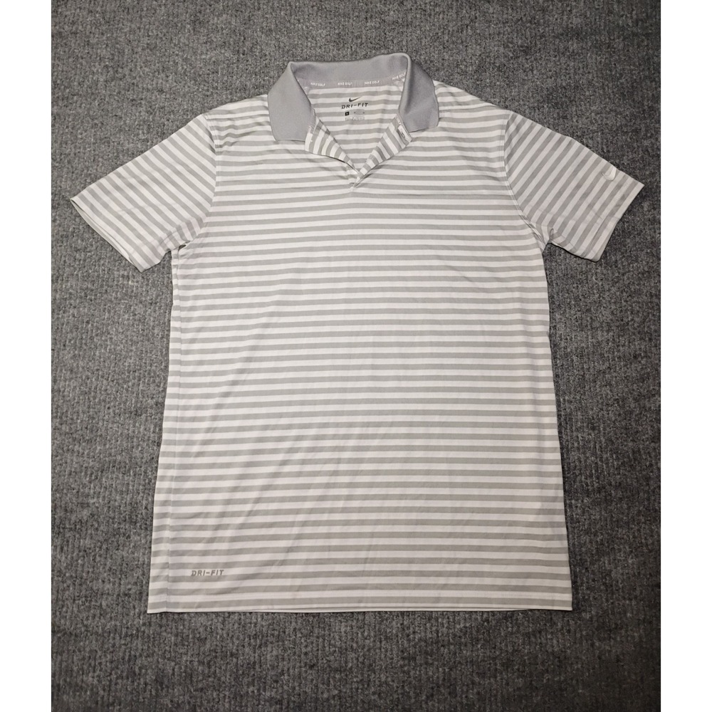 Nike Golf Men's Dri-Fit Gray And White Striped Polo Size Medium